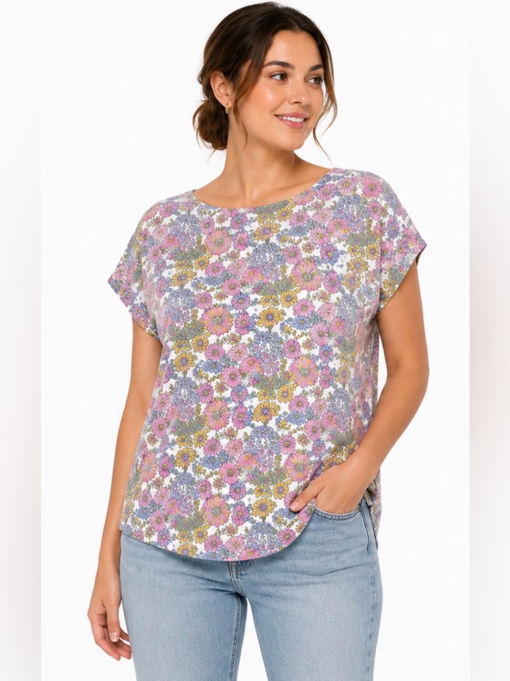 Uniqlo UT Liberty London Floral Mixed Media Top XL Cotton Modal